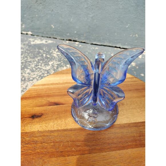 Blue Fenton Art Glass Butterfly on Branch Figurine - Picture 1 of 11